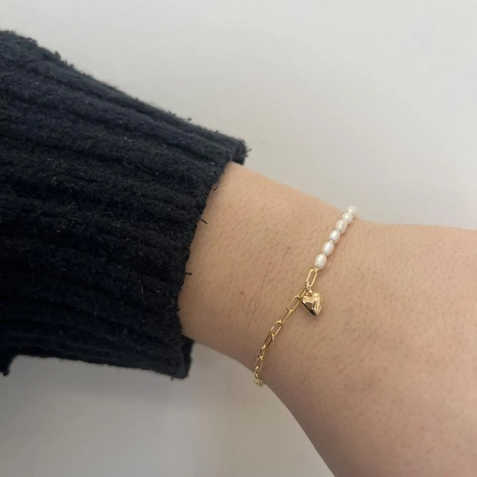 Unity Pearl Bracelet with Puffy Heart