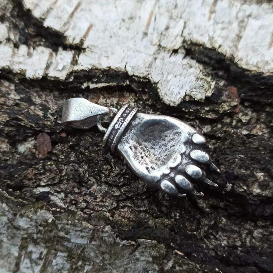 Veles bear paw silver plated pendant