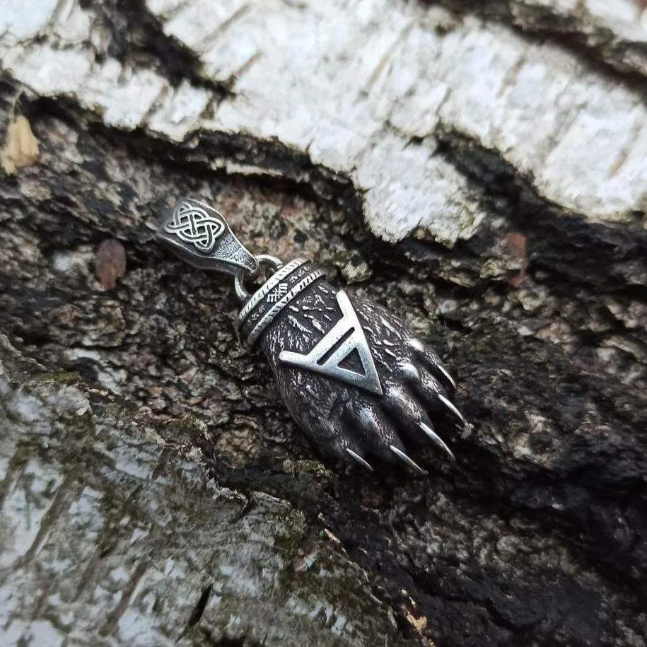 Veles bear paw silver plated pendant