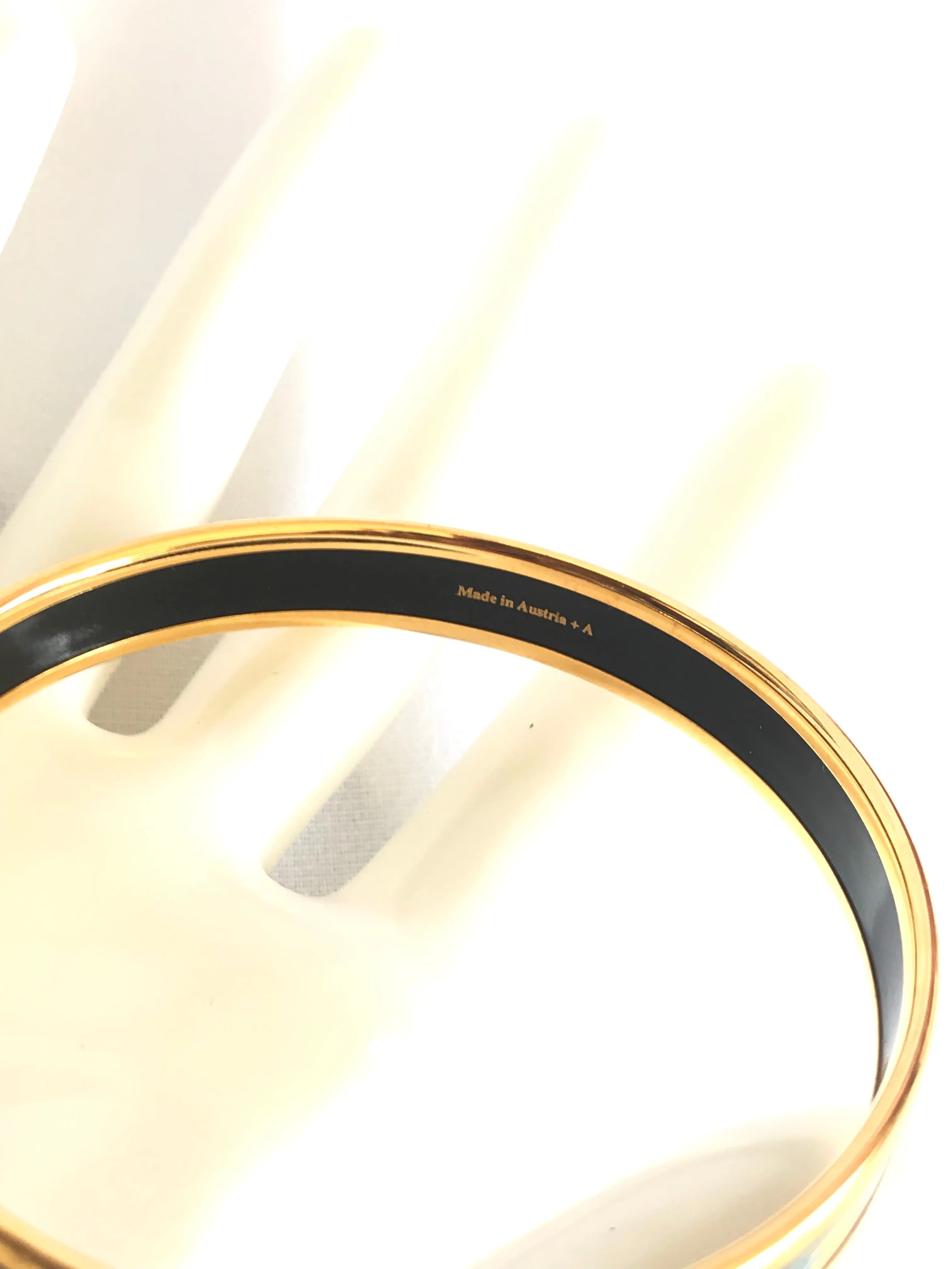 Ves. Vintage Hermes cloisonne enamel bangle with green, yellow, and blue. Charm and chain design. 050320r7