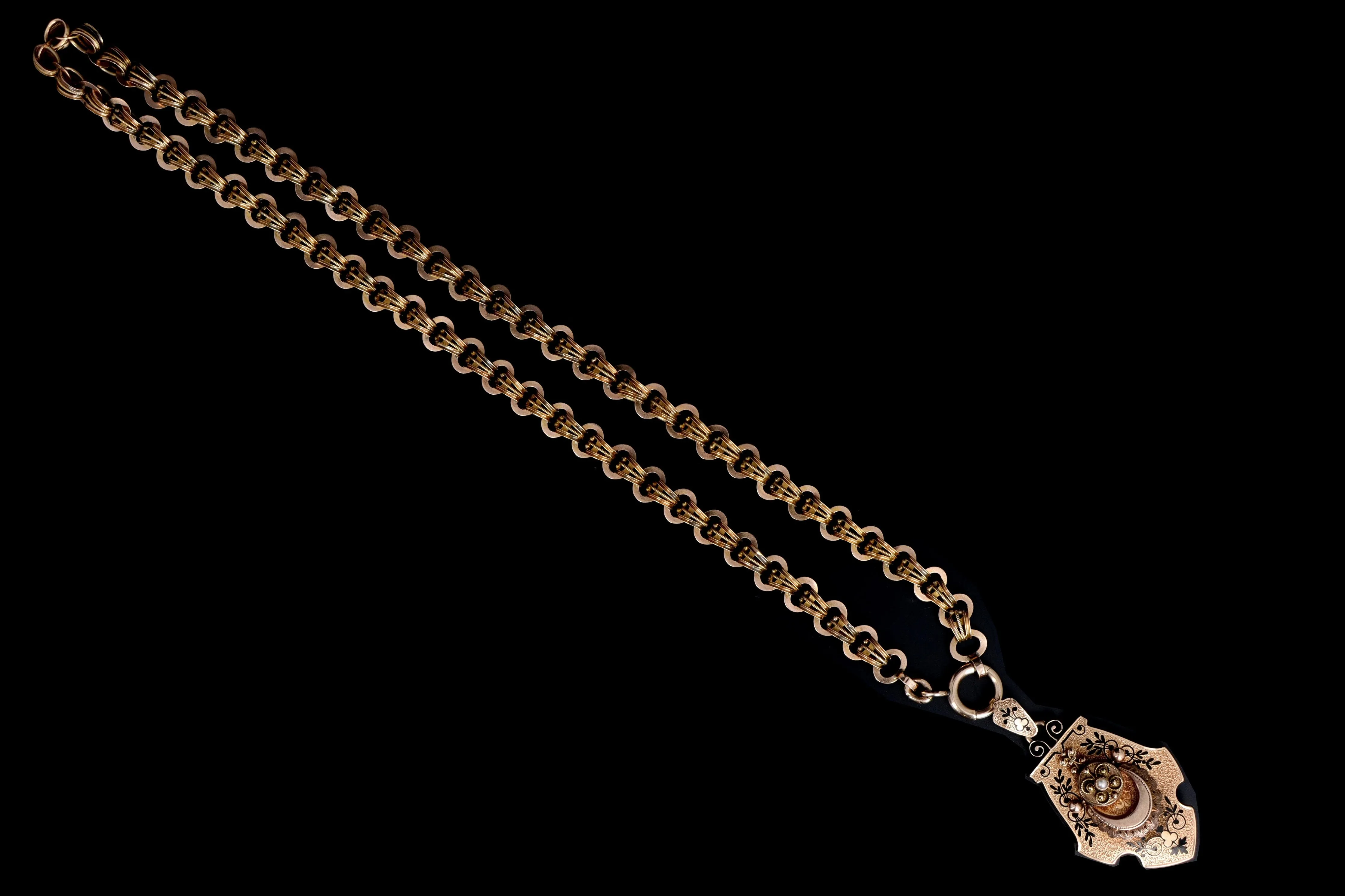 Victorian 14K Rose Gold & Enamel Seed Pearl Locket Pendant Necklace