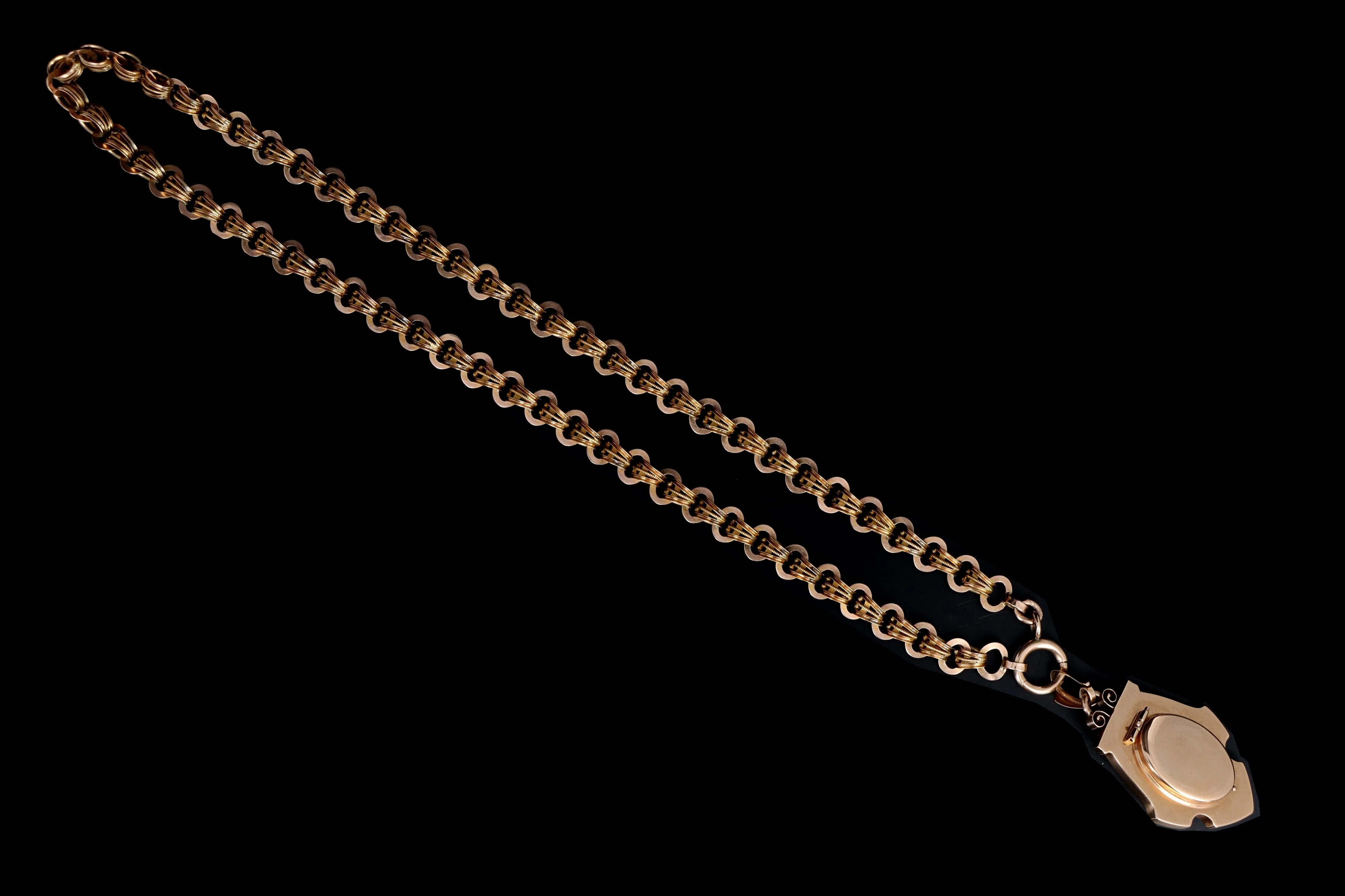 Victorian 14K Rose Gold & Enamel Seed Pearl Locket Pendant Necklace