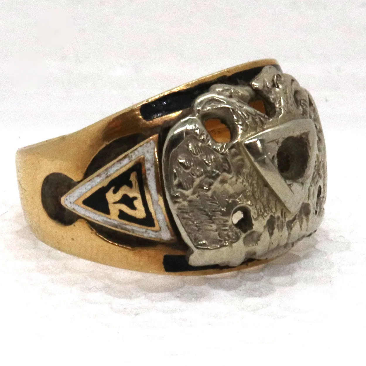 Vintage 14 Karat Yellow and White Gold 32nd Degree Masonic Men's Ring