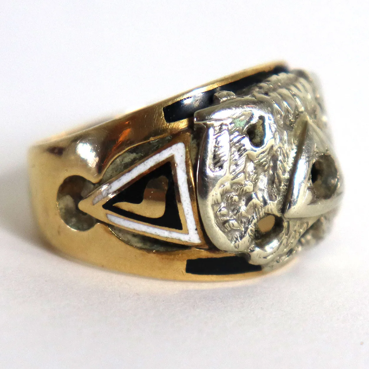 Vintage 14 Karat Yellow and White Gold 32nd Degree Masonic Men's Ring