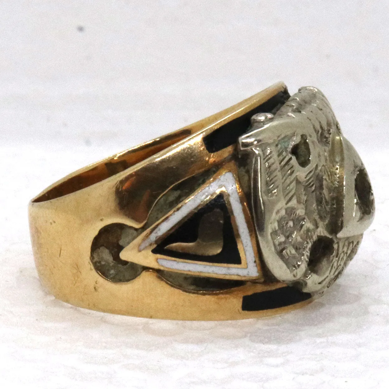 Vintage 14 Karat Yellow and White Gold 32nd Degree Masonic Men's Ring