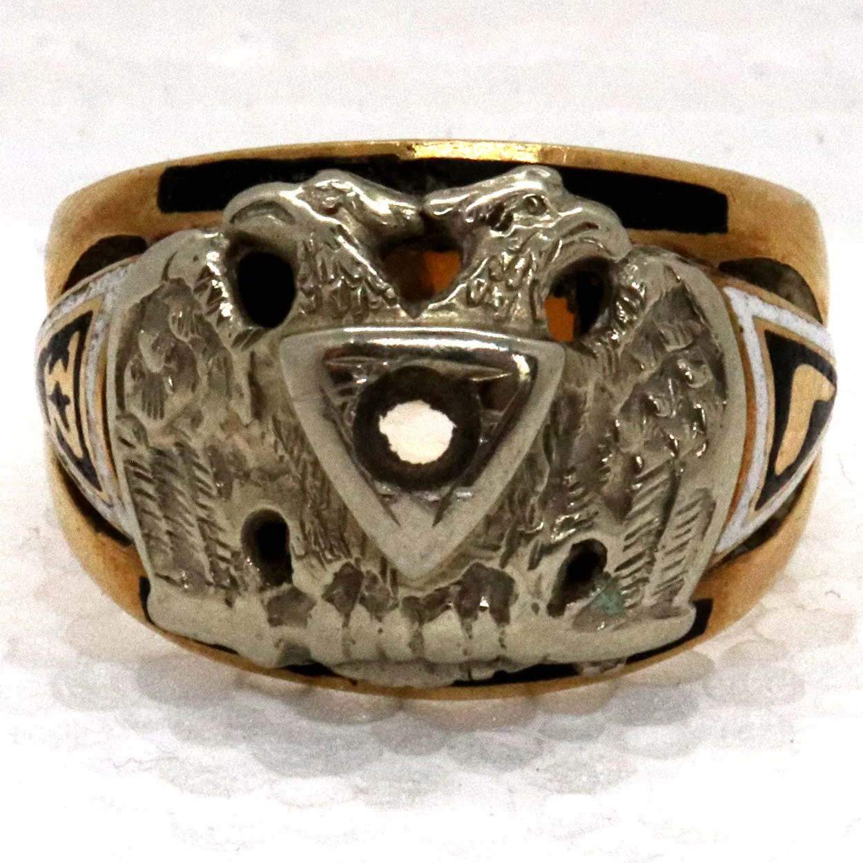Vintage 14 Karat Yellow and White Gold 32nd Degree Masonic Men's Ring