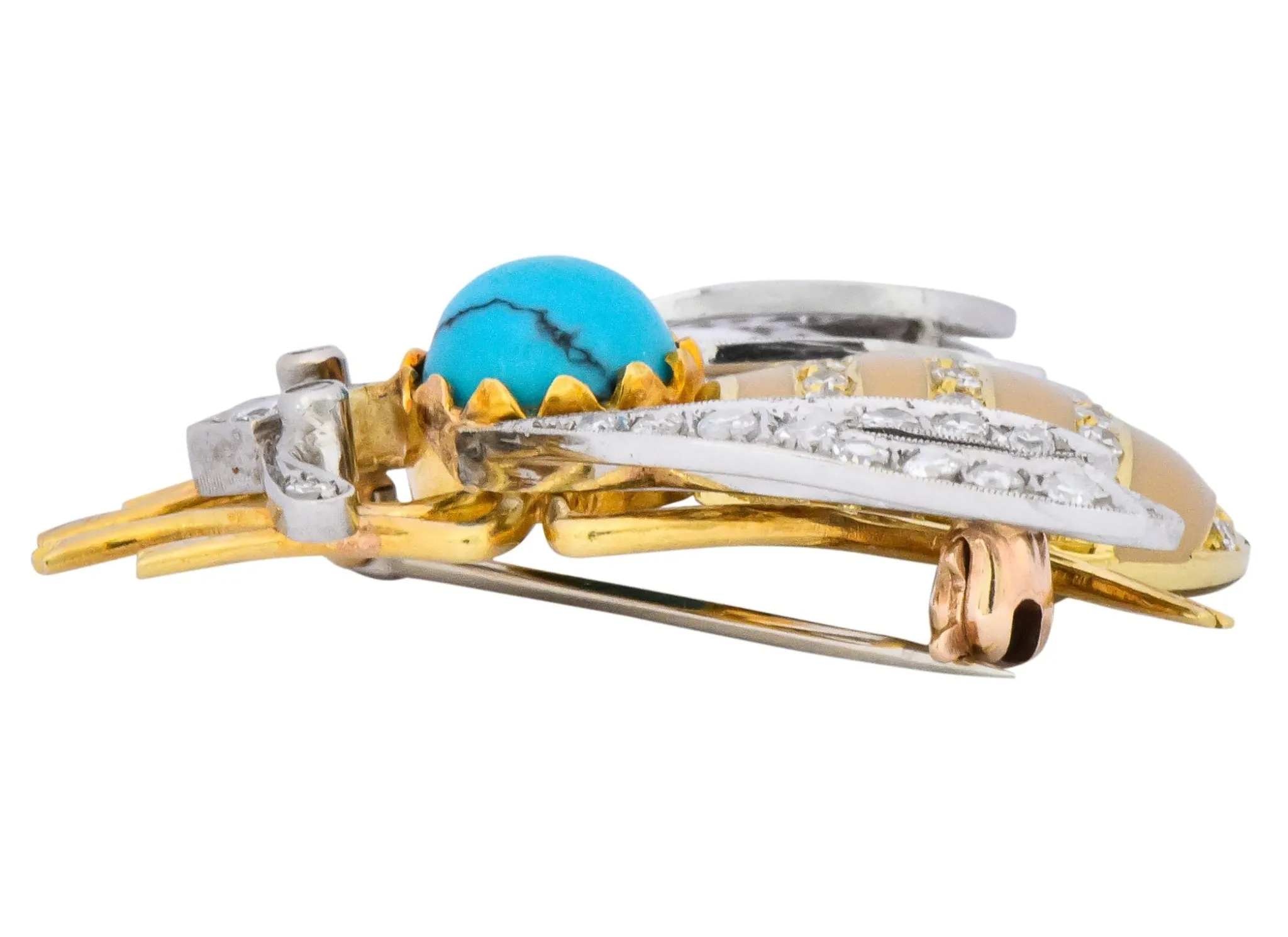 Vintage 1.71 CTW Diamond Turquoise Enamel Platinum 18 Karat Gold Insect Brooch