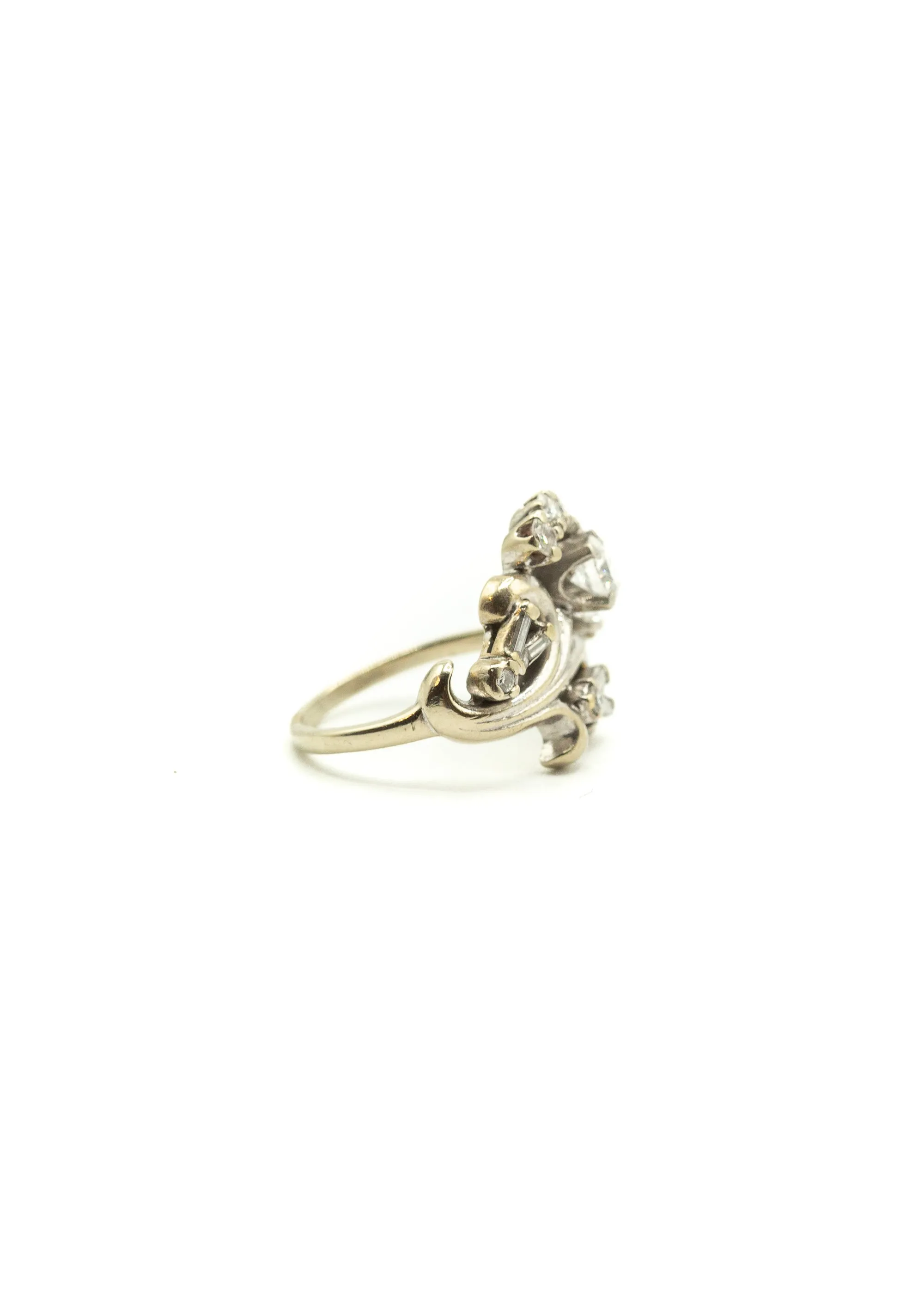 Vintage 1940's 14k White Gold and Diamond Floral Bouquet Ring
