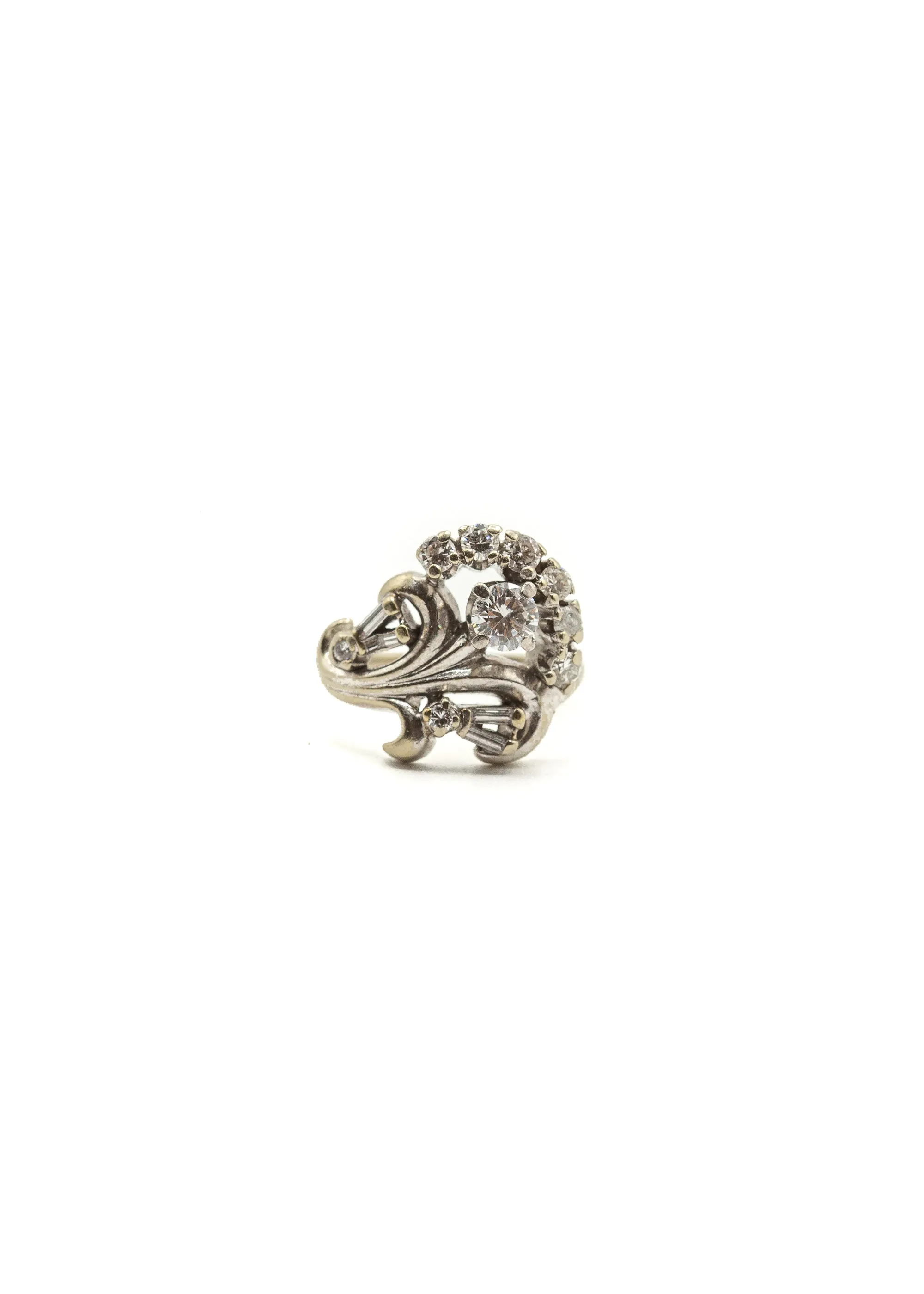 Vintage 1940's 14k White Gold and Diamond Floral Bouquet Ring