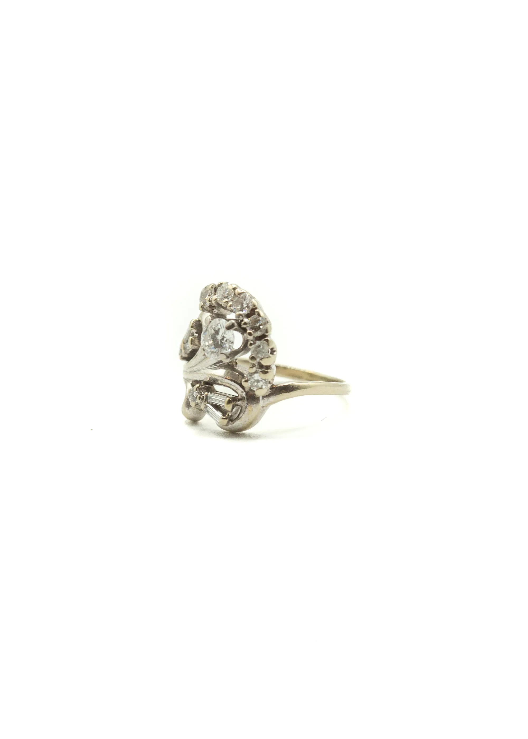 Vintage 1940's 14k White Gold and Diamond Floral Bouquet Ring