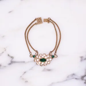 Vintage 1940s Gilt Bracelet with Diamante and Emerald Green Crystals