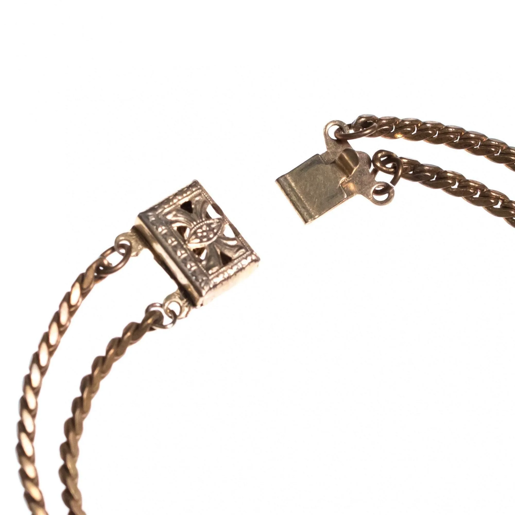 Vintage 1940s Gilt Bracelet with Diamante and Emerald Green Crystals