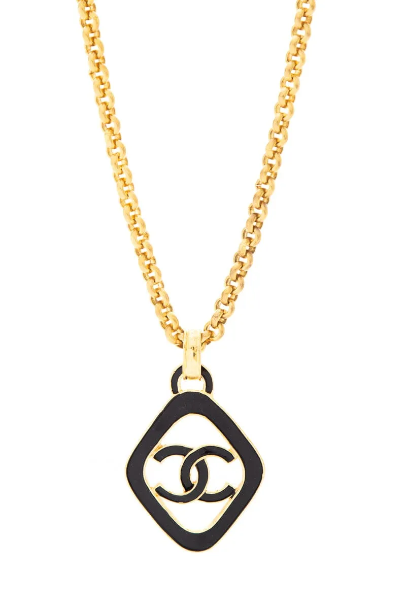 Vintage 1993 Chanel Black Enamel & 24kt Gold Plated Bijou Chain Necklace