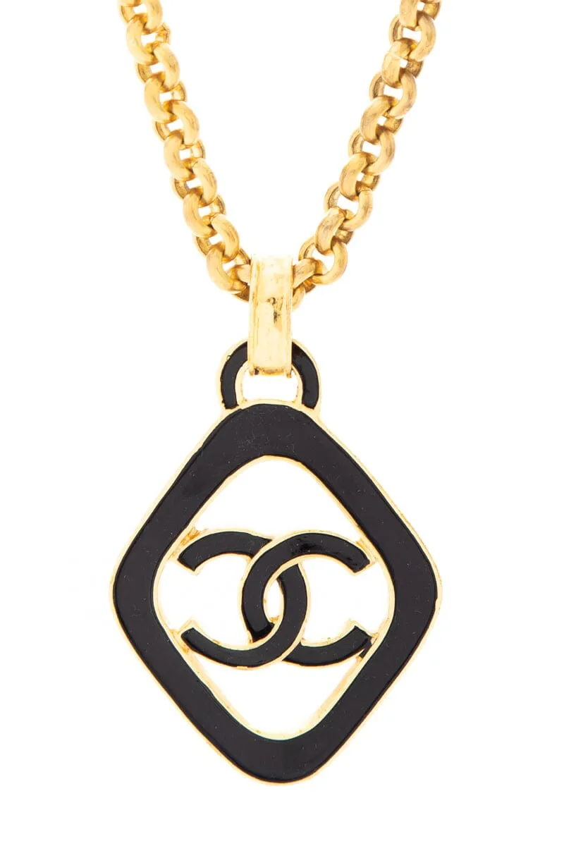 Vintage 1993 Chanel Black Enamel & 24kt Gold Plated Bijou Chain Necklace
