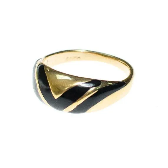Vintage Avon Gold Ring with Black Enamel Details
