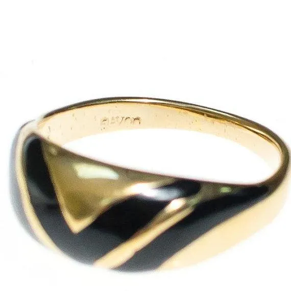 Vintage Avon Gold Ring with Black Enamel Details