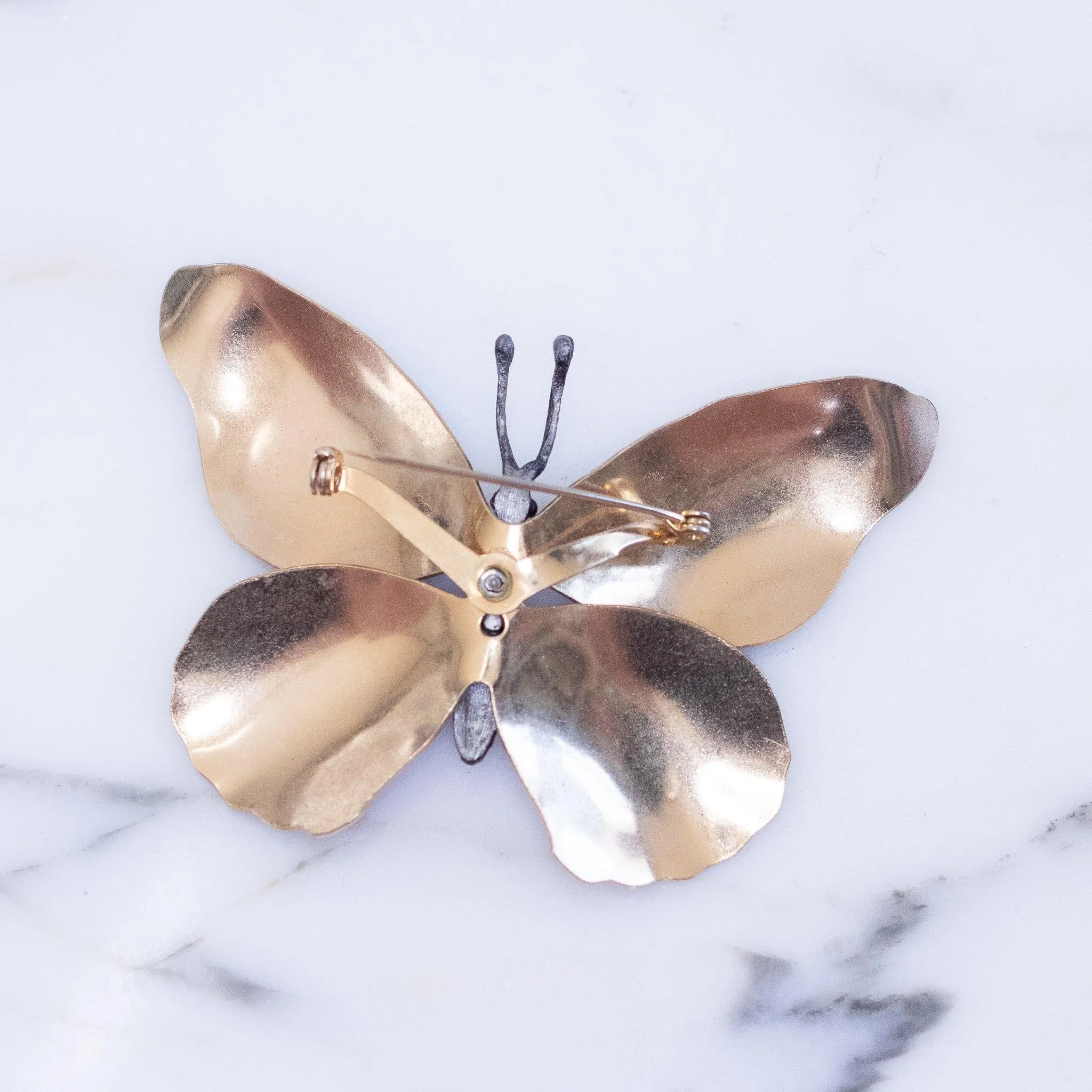 Vintage Blue and Black Monarch Butterfly Enamel Brooch