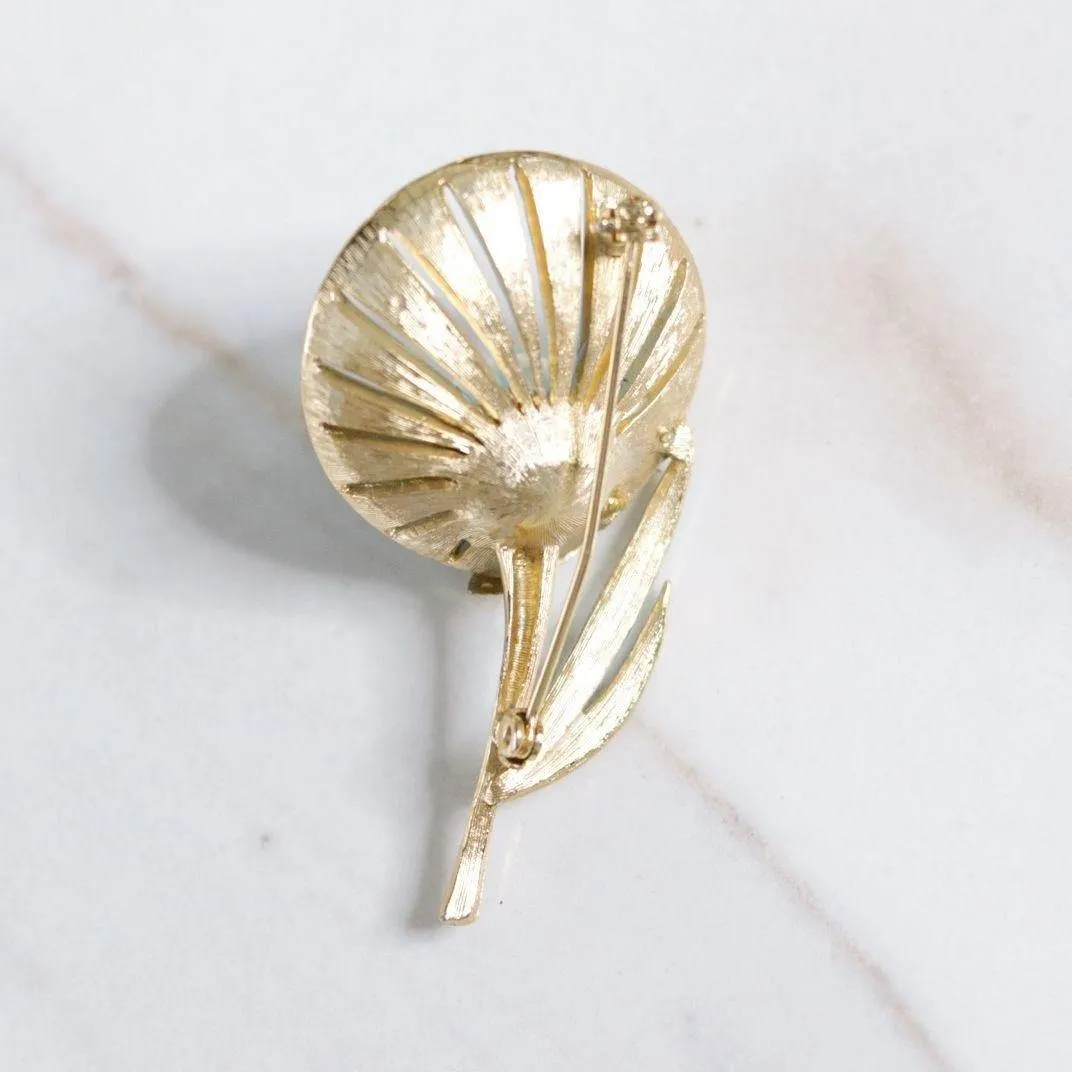 Vintage Blue Fan Flower with Pearl Brooch