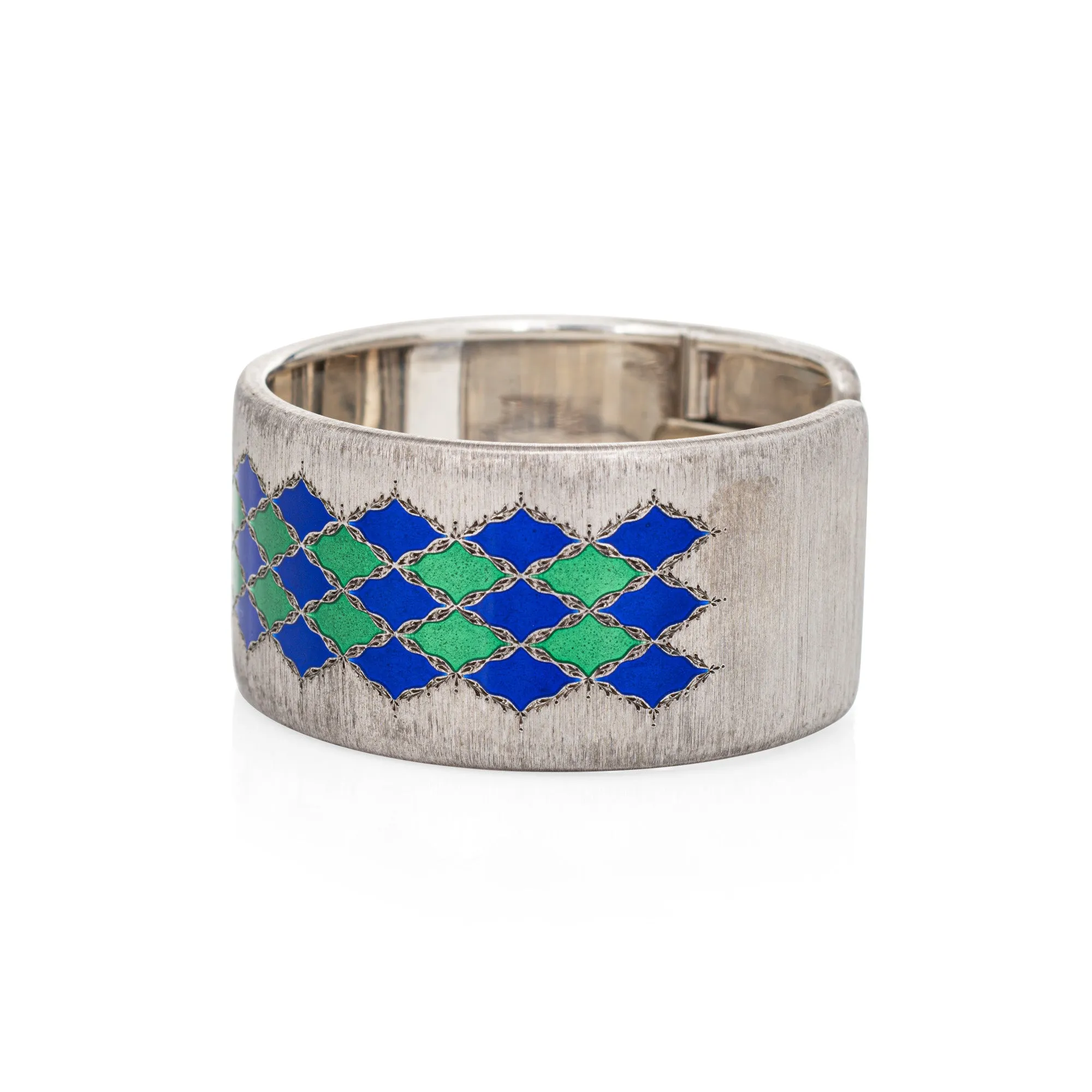 Vintage Buccellati Enamel Bracelet Cuff Sterling Silver Signed Jewelry 1" Wide