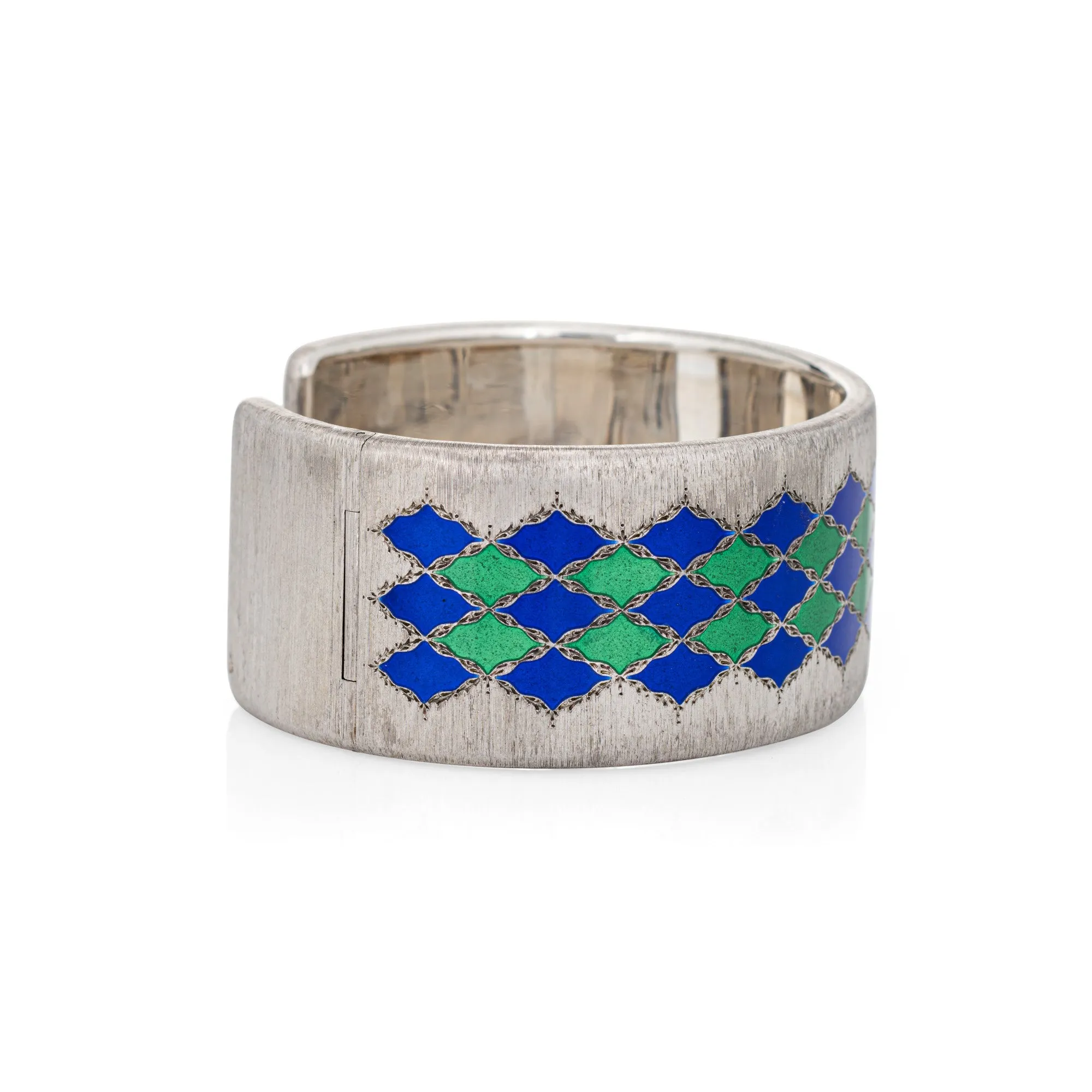 Vintage Buccellati Enamel Bracelet Cuff Sterling Silver Signed Jewelry 1" Wide