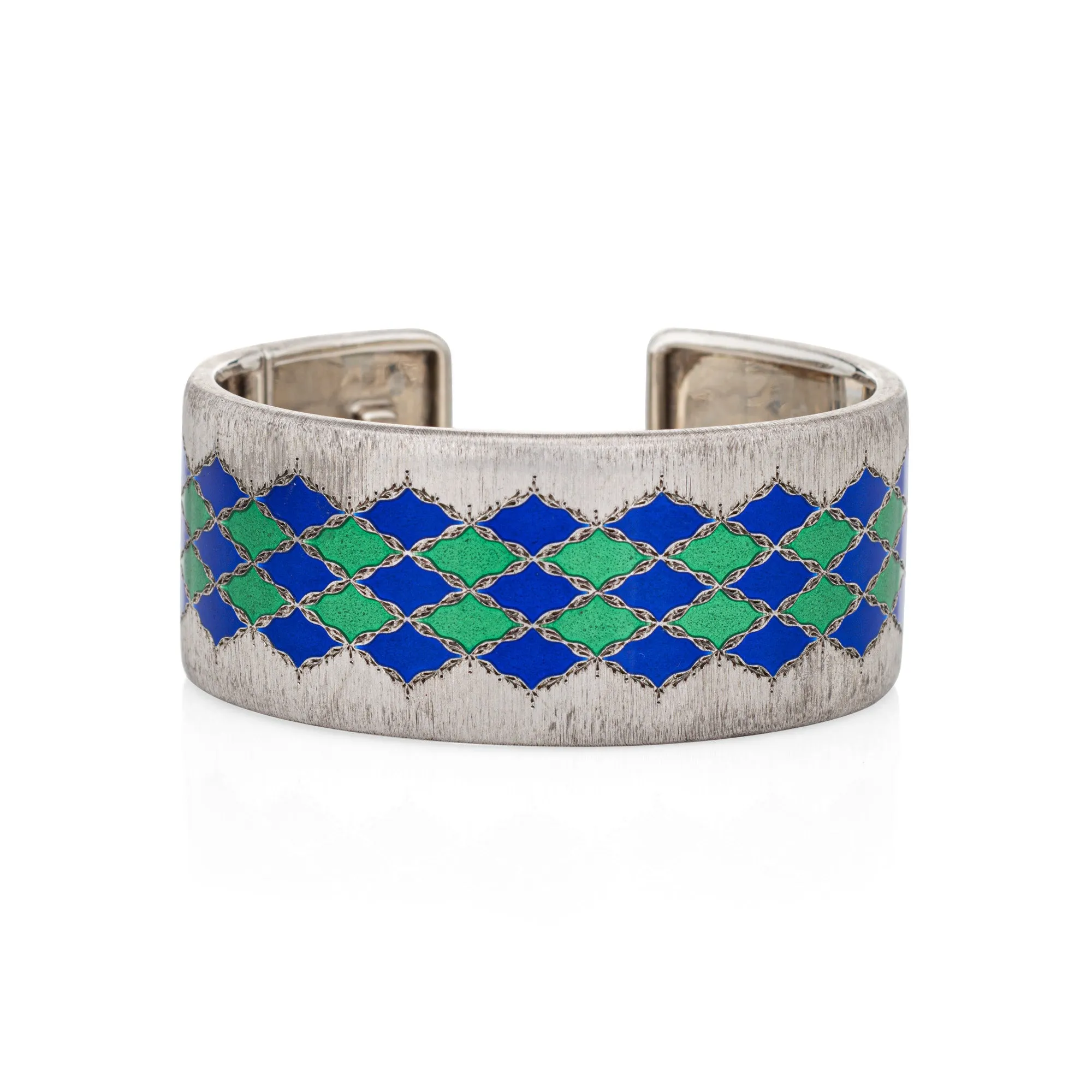 Vintage Buccellati Enamel Bracelet Cuff Sterling Silver Signed Jewelry 1" Wide