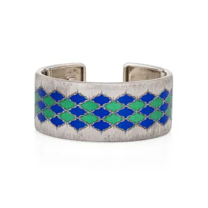 Vintage Buccellati Enamel Bracelet Cuff Sterling Silver Signed Jewelry 1" Wide