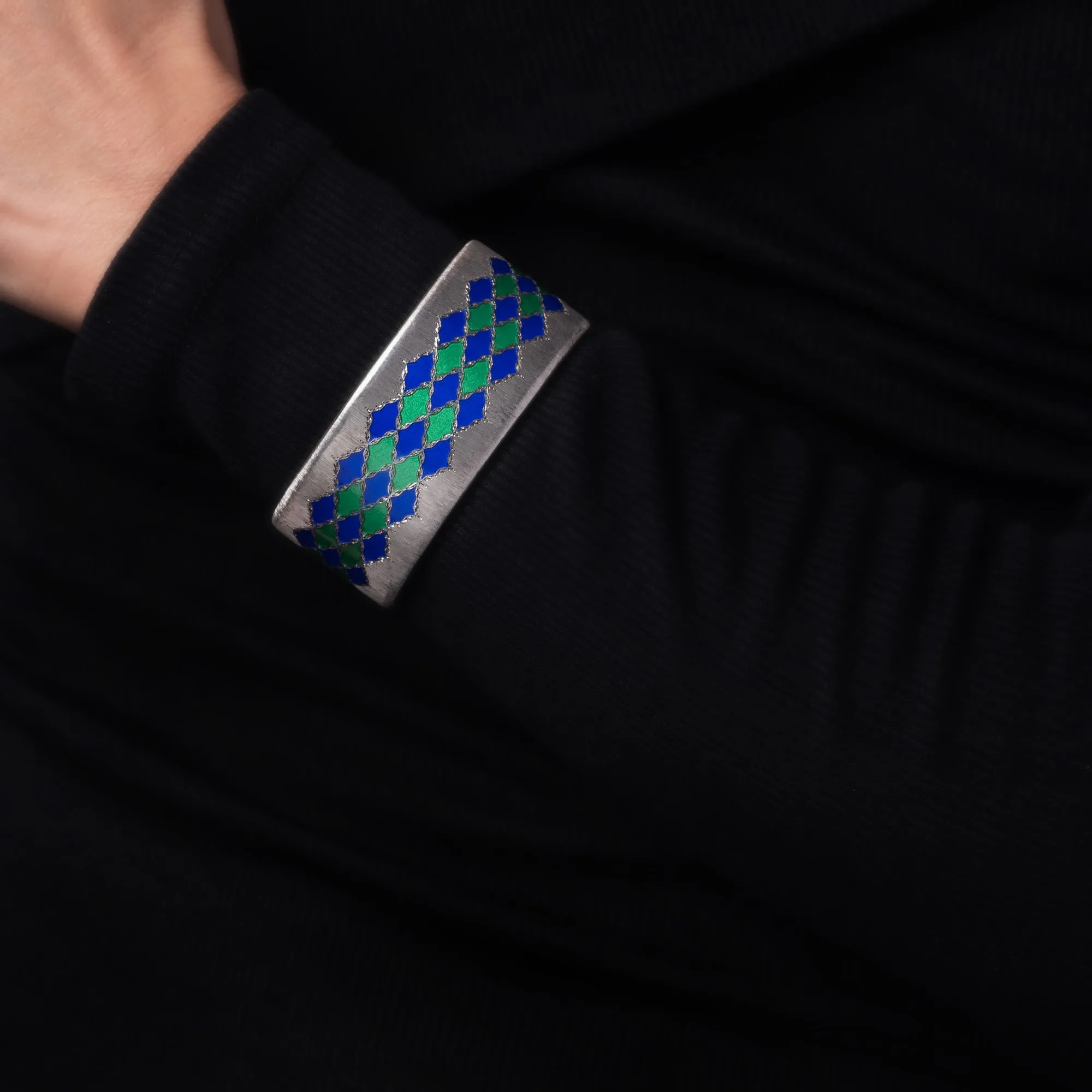 Vintage Buccellati Enamel Bracelet Cuff Sterling Silver Signed Jewelry 1" Wide