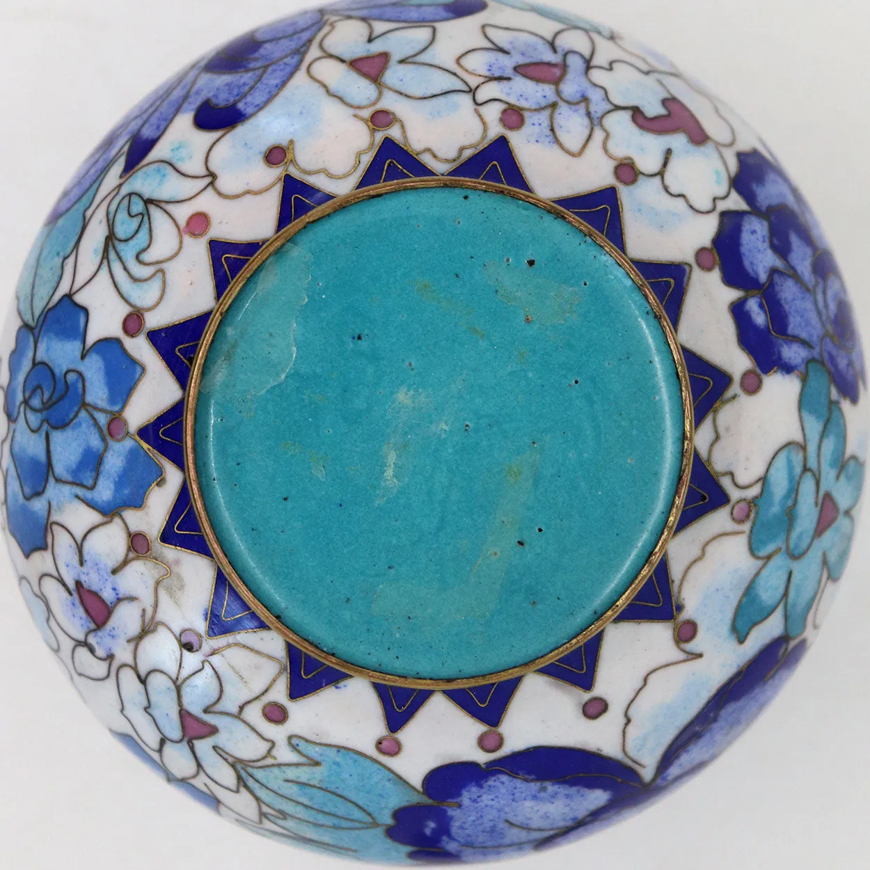 Vintage Chinese Cloisonne Enamel Brass Mounted Lidded Jar