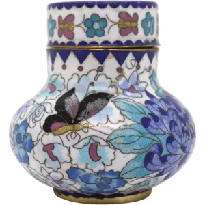 Vintage Chinese Cloisonne Enamel Brass Mounted Lidded Jar