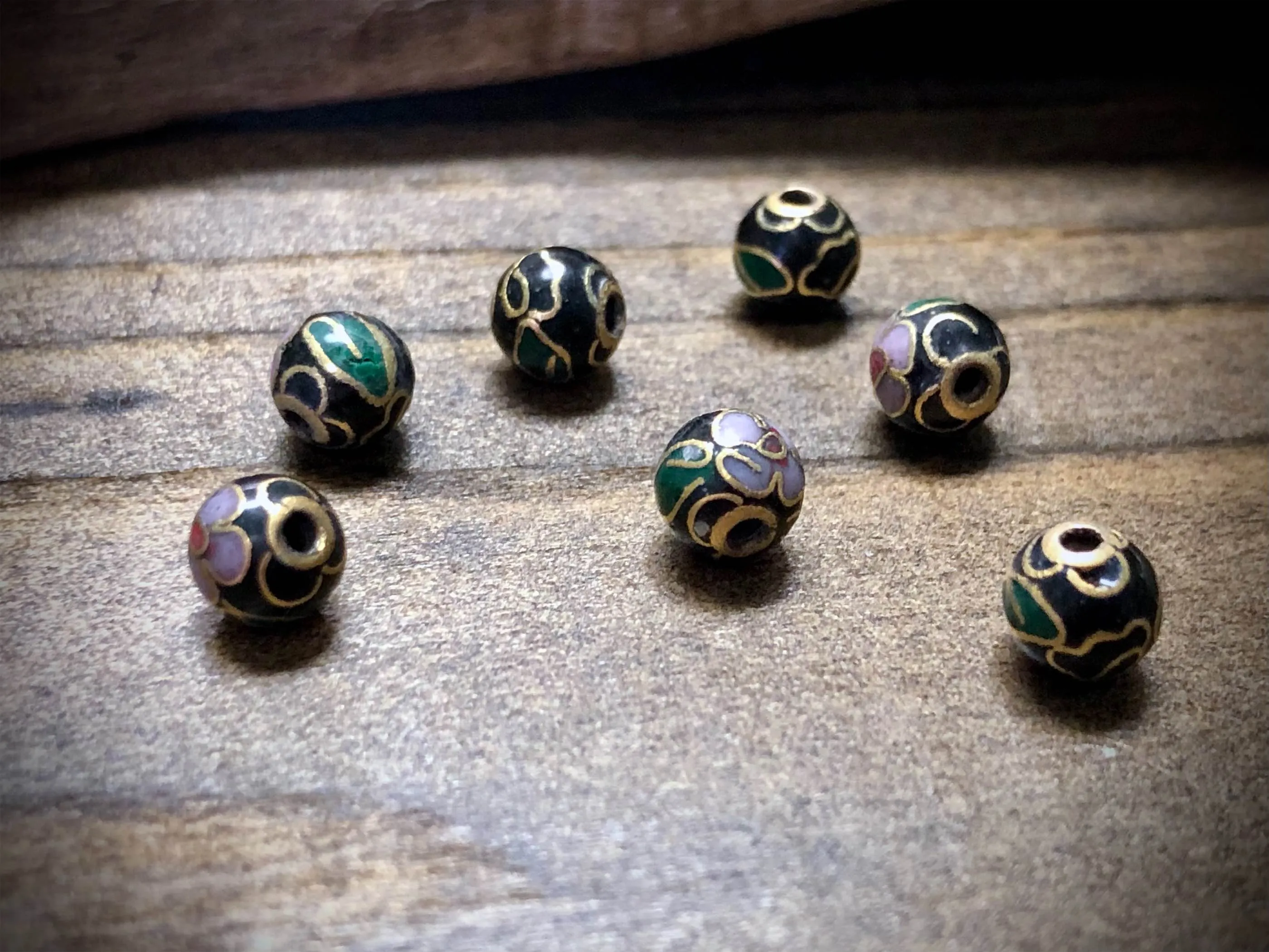 Vintage Cloisonné Floral Bead - Black