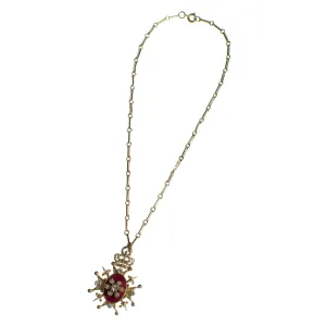 Vintage Coro Red Enamel and Rhinestone Heraldic Pendant Necklace