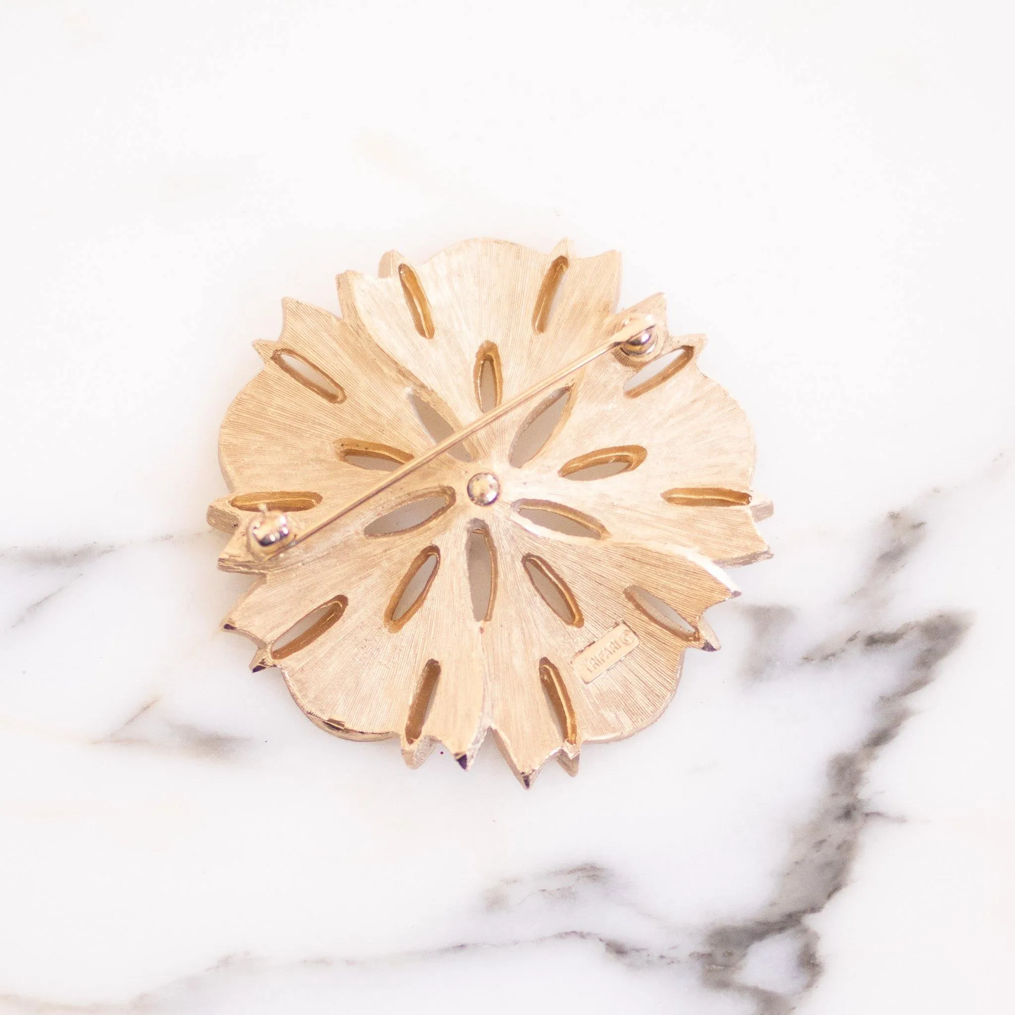 Vintage Crown Trifari White and Gold Flower Brooch
