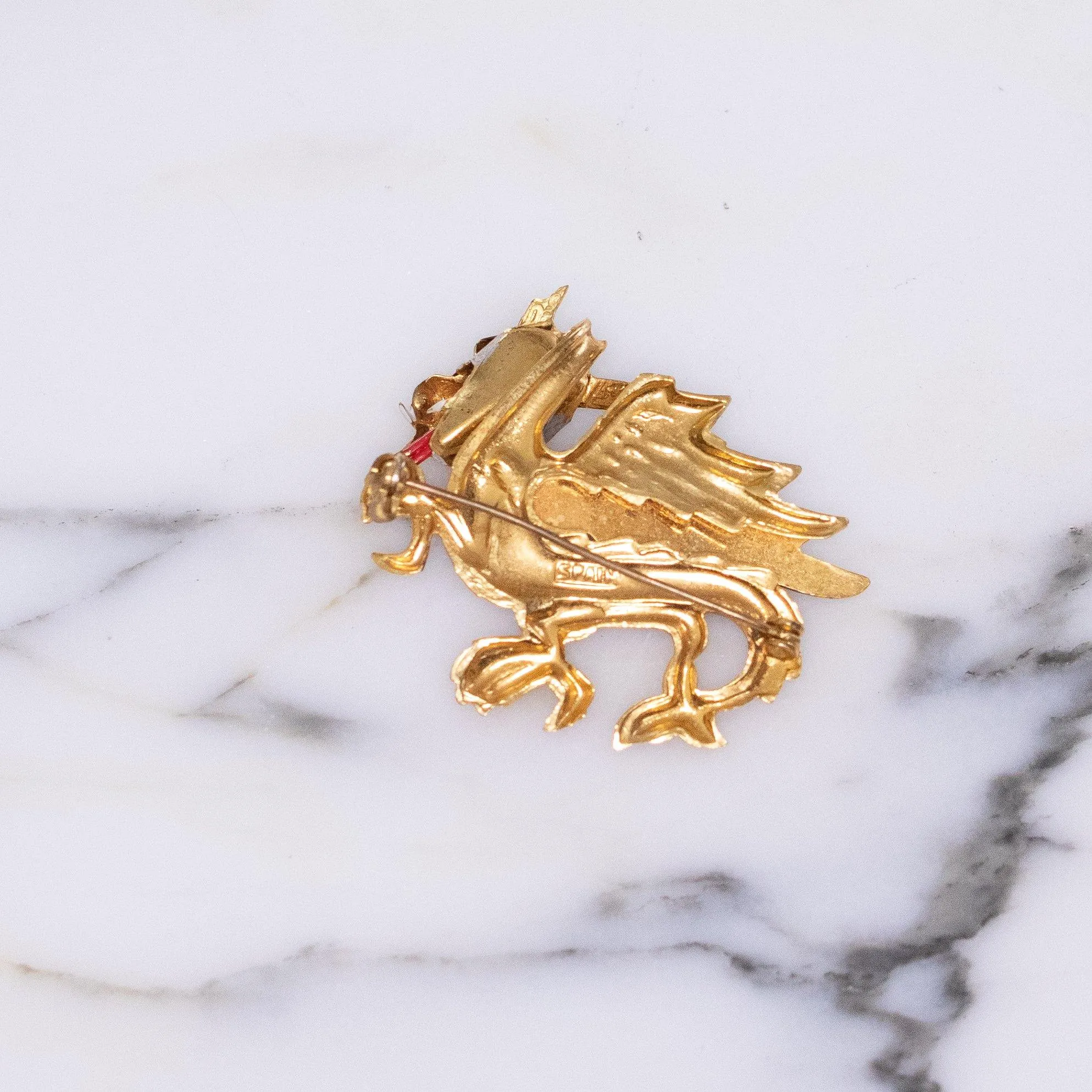 Vintage Damascene Gold, Black, Silver Dragon Brooch