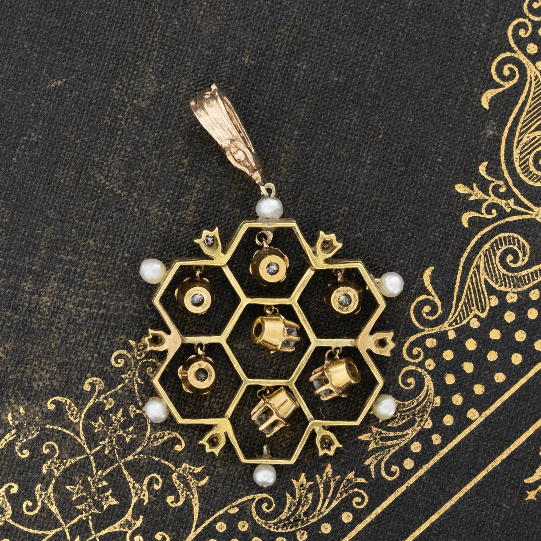 Vintage Diamond Honeycomb Enamel Pendant