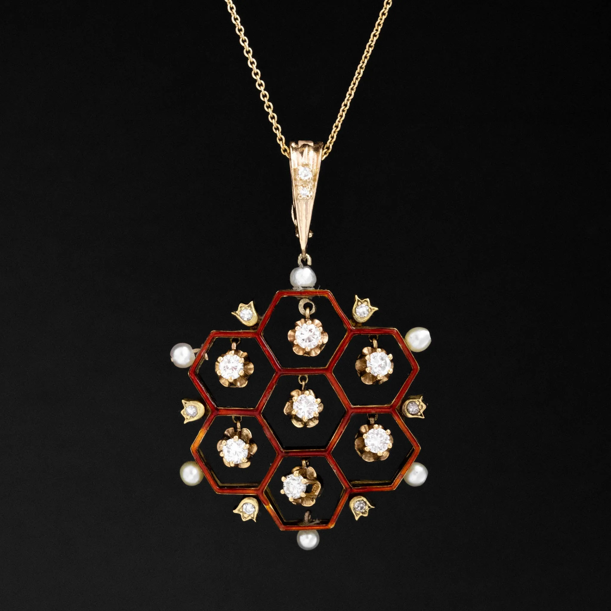 Vintage Diamond Honeycomb Enamel Pendant