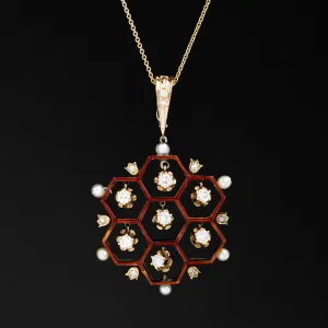 Vintage Diamond Honeycomb Enamel Pendant