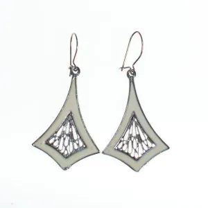 Vintage Enamel and Silver Filigree Drop Earrings, Pierced, Dangling, Drop