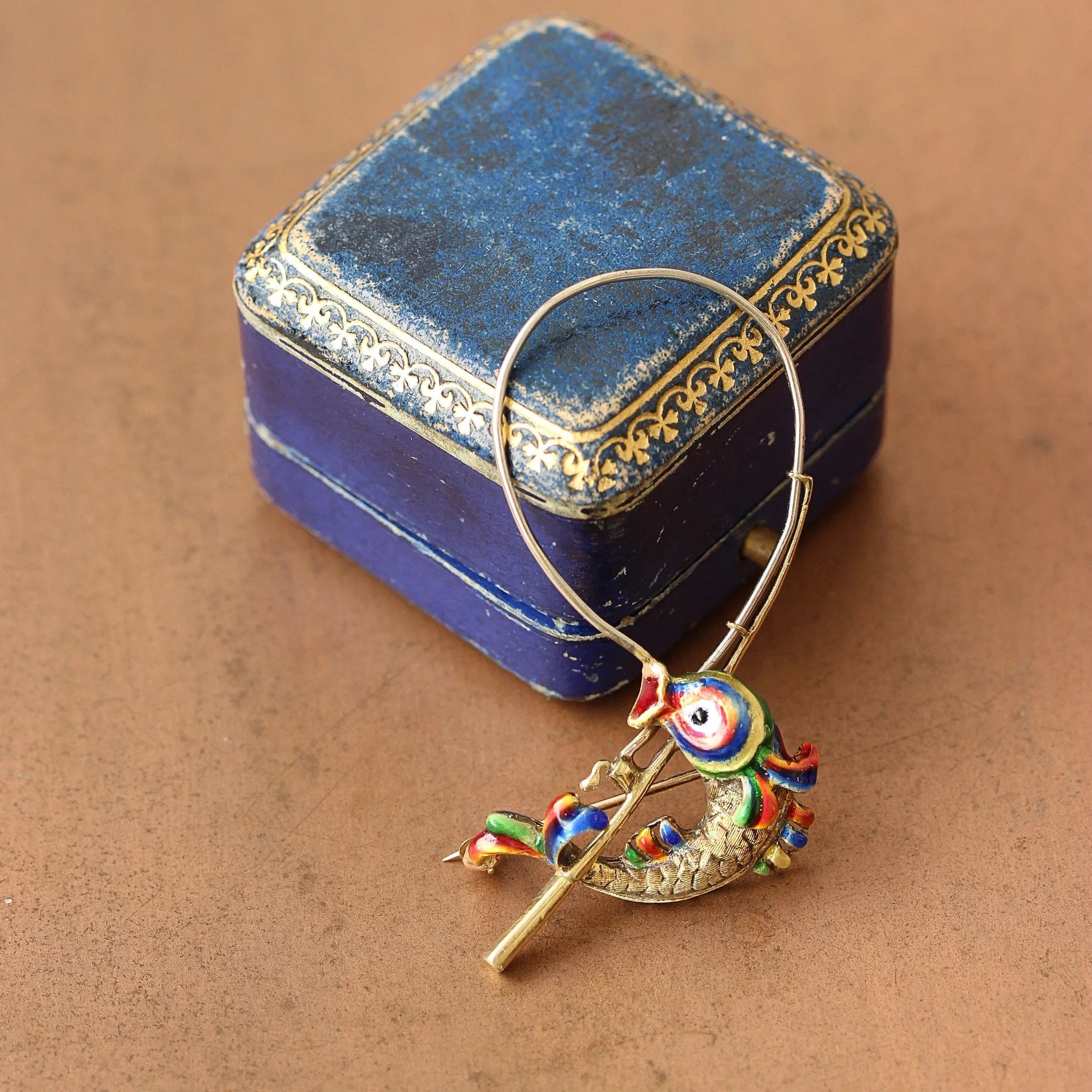 Vintage Enamel Gone Fishing Pin, 14k