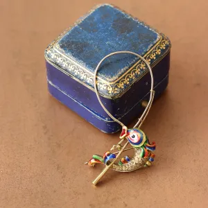 Vintage Enamel Gone Fishing Pin, 14k