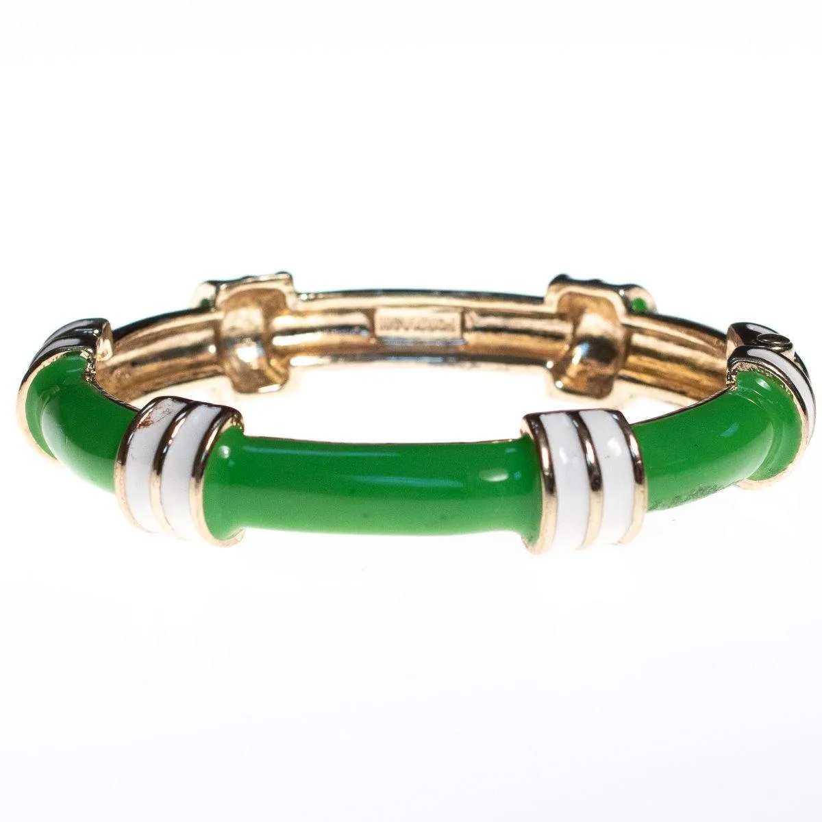 Vintage Fornash Green and White Enamel Bangle Bracelet with Hinge