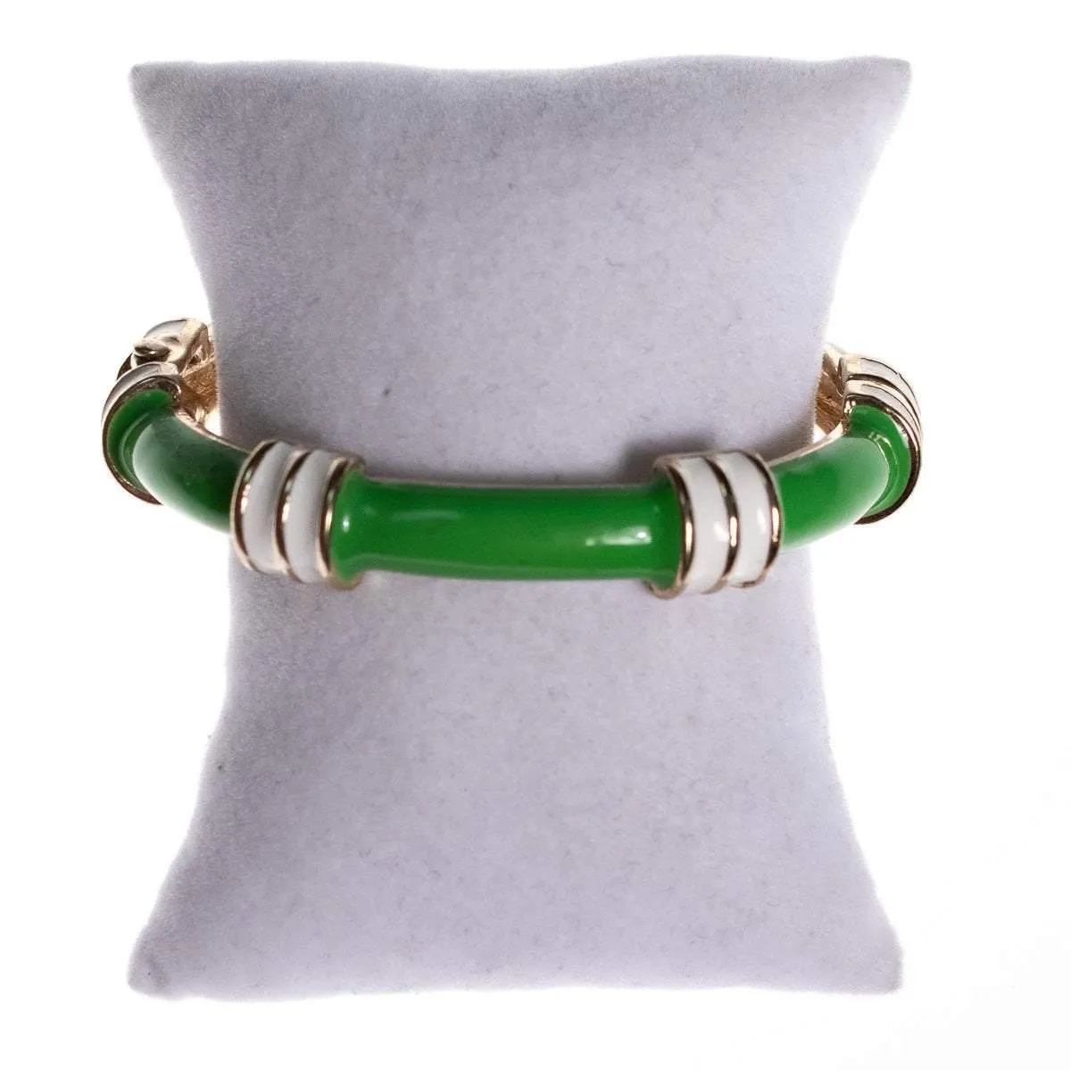 Vintage Fornash Green and White Enamel Bangle Bracelet with Hinge