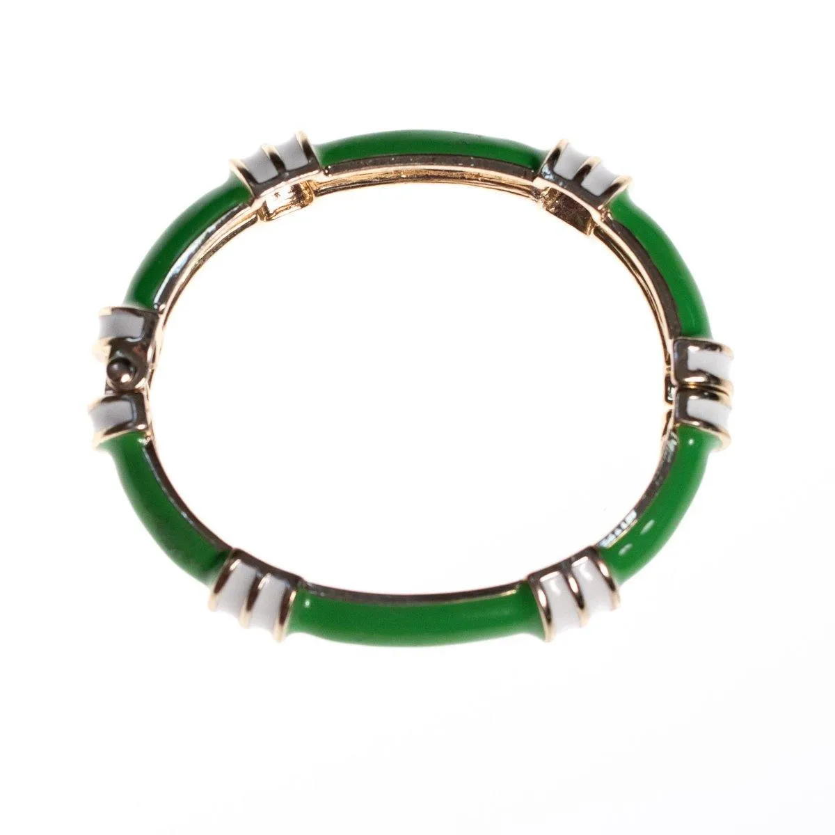 Vintage Fornash Green and White Enamel Bangle Bracelet with Hinge