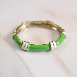 Vintage Fornash Green and White Enamel Bangle Bracelet with Hinge