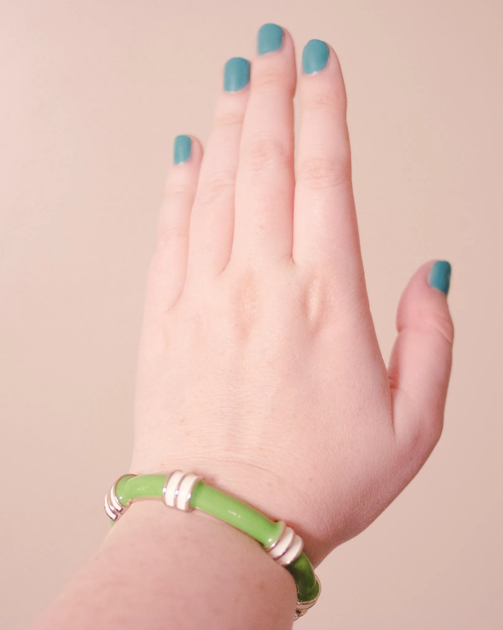 Vintage Fornash Green and White Enamel Bangle Bracelet with Hinge