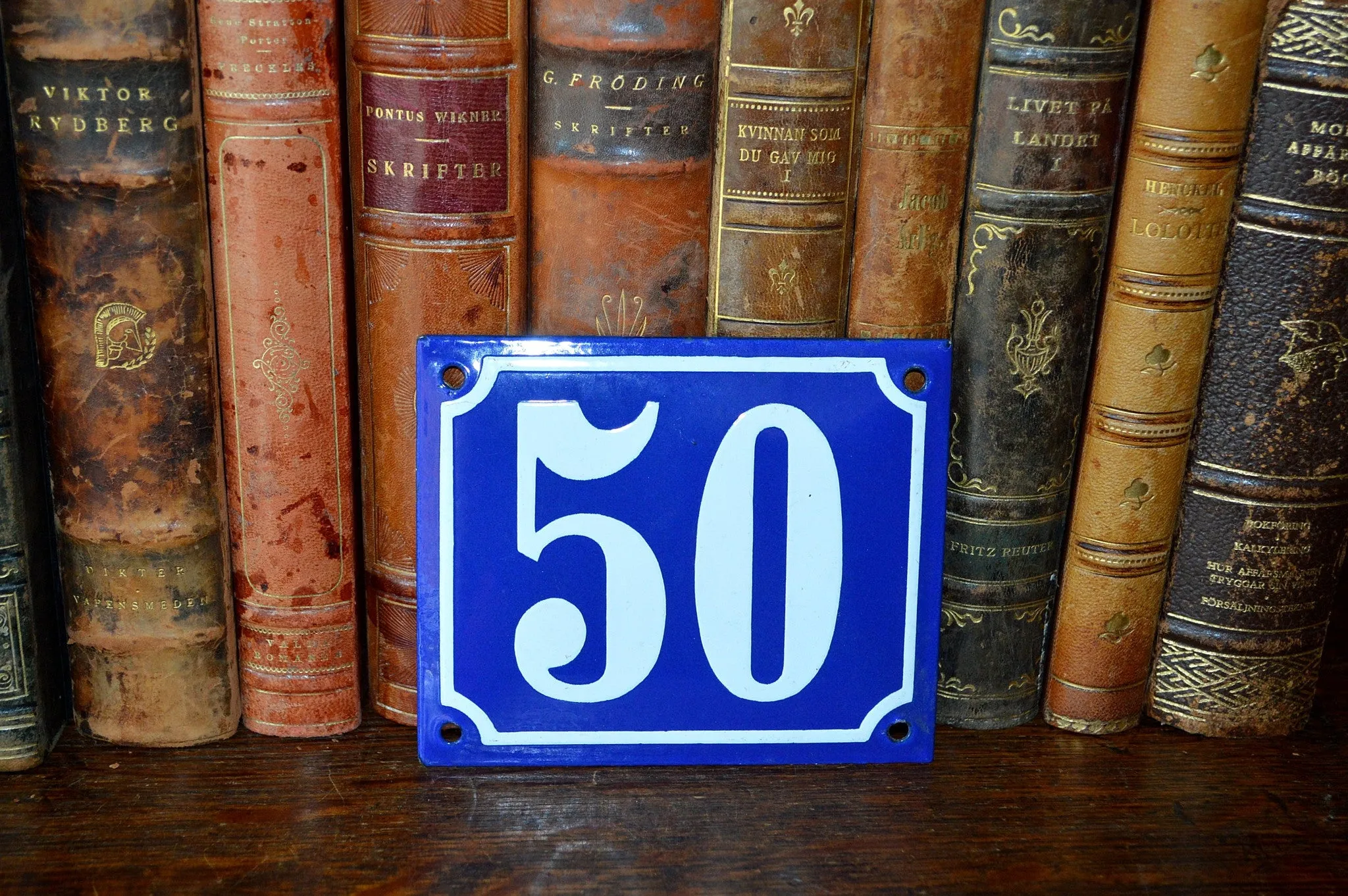 Vintage French Blue Enamel Sign Number 50 House Plaque