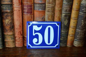 Vintage French Blue Enamel Sign Number 50 House Plaque