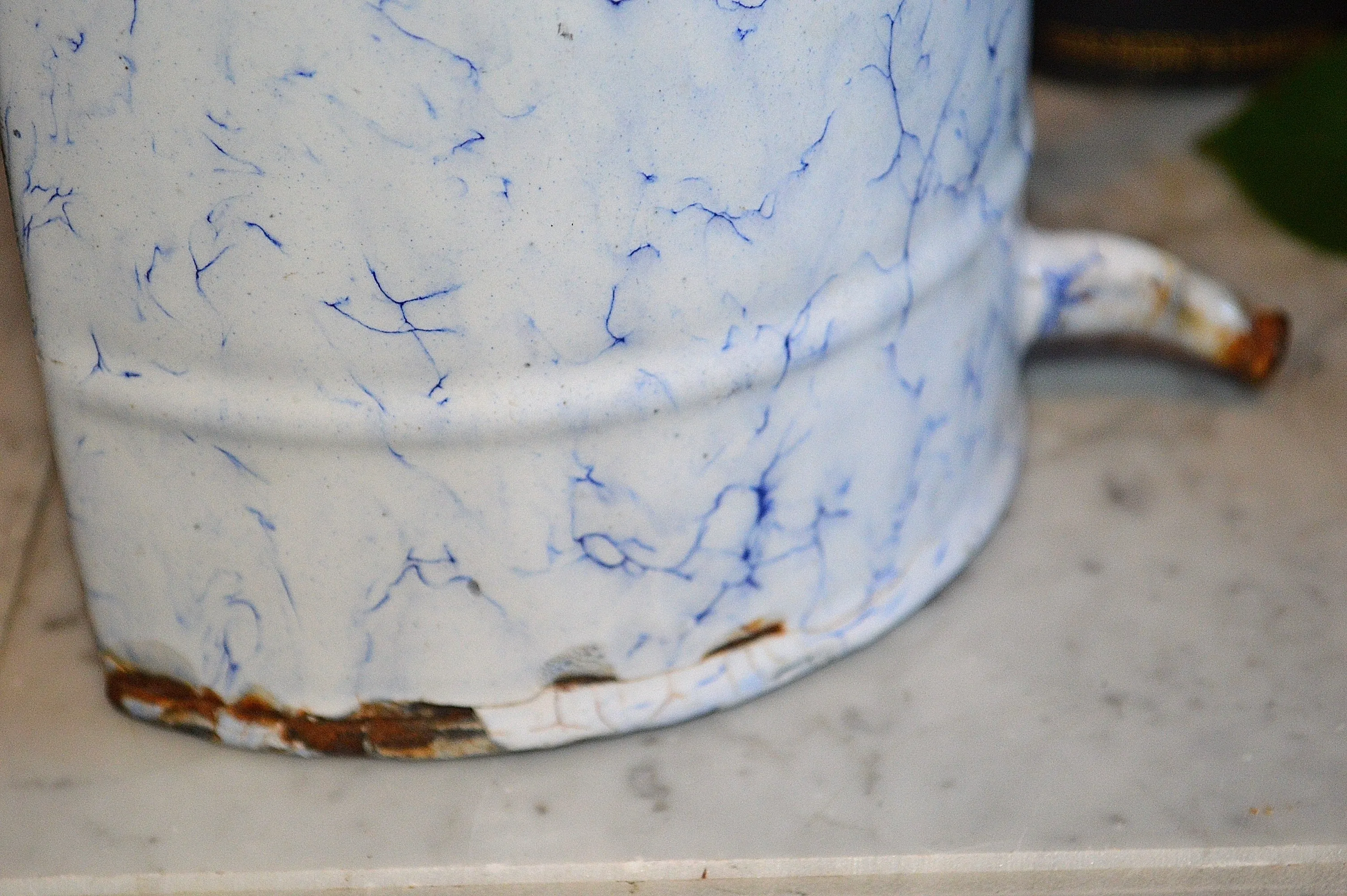 Vintage French Blue White Enamel Water Irrigator Enamelware Graniteware