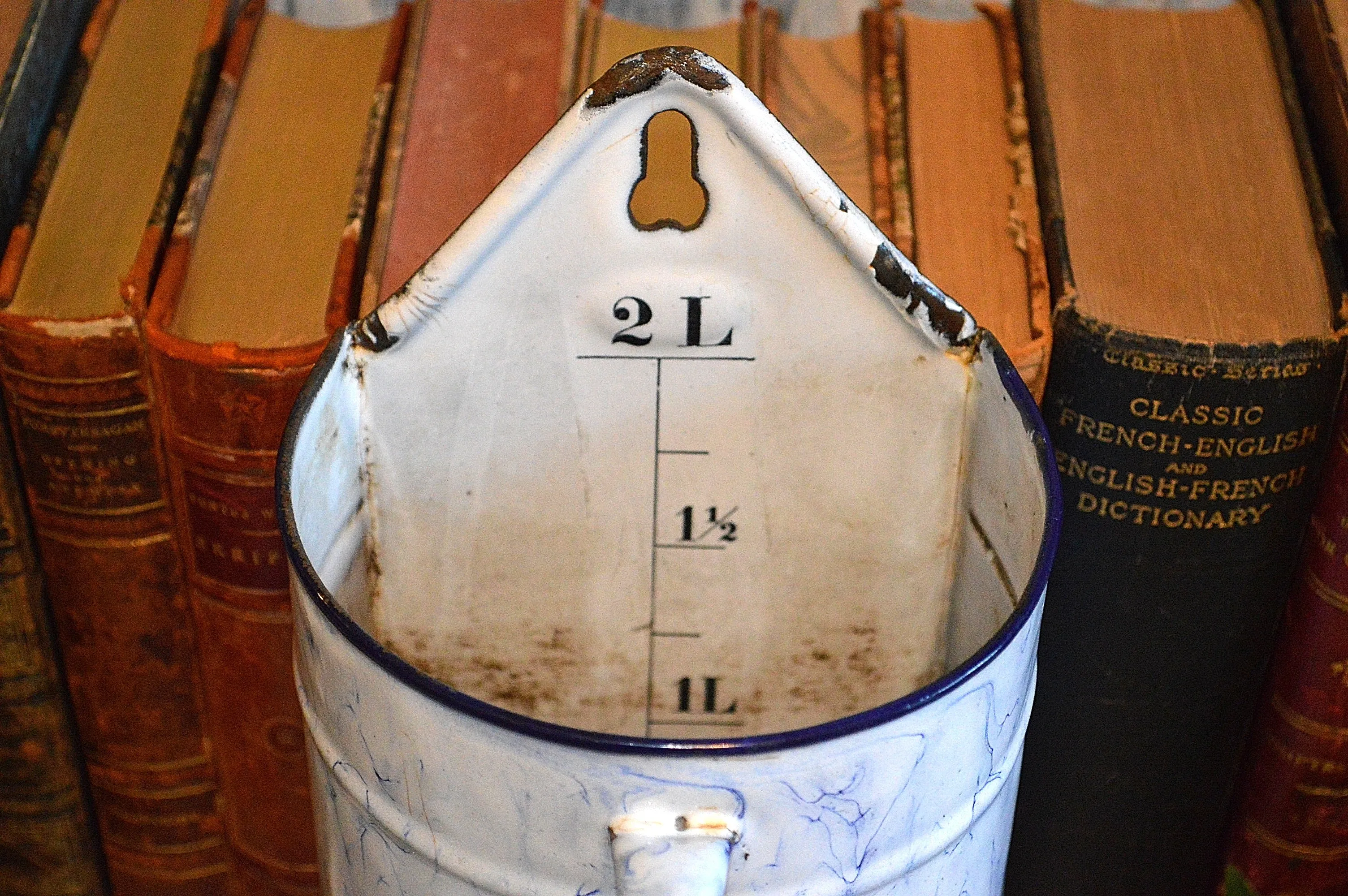 Vintage French Blue White Enamel Water Irrigator Enamelware Graniteware