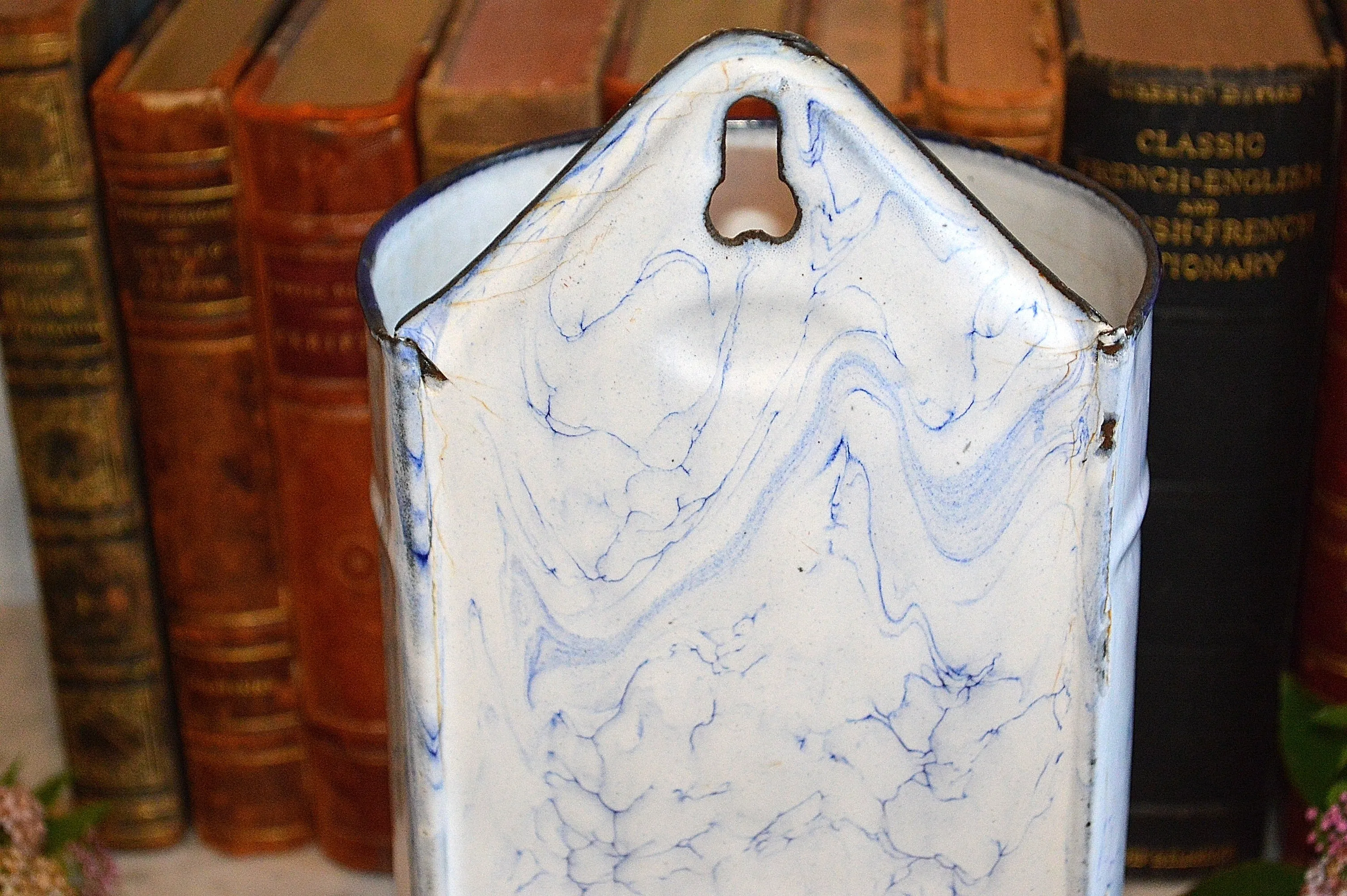 Vintage French Blue White Enamel Water Irrigator Enamelware Graniteware