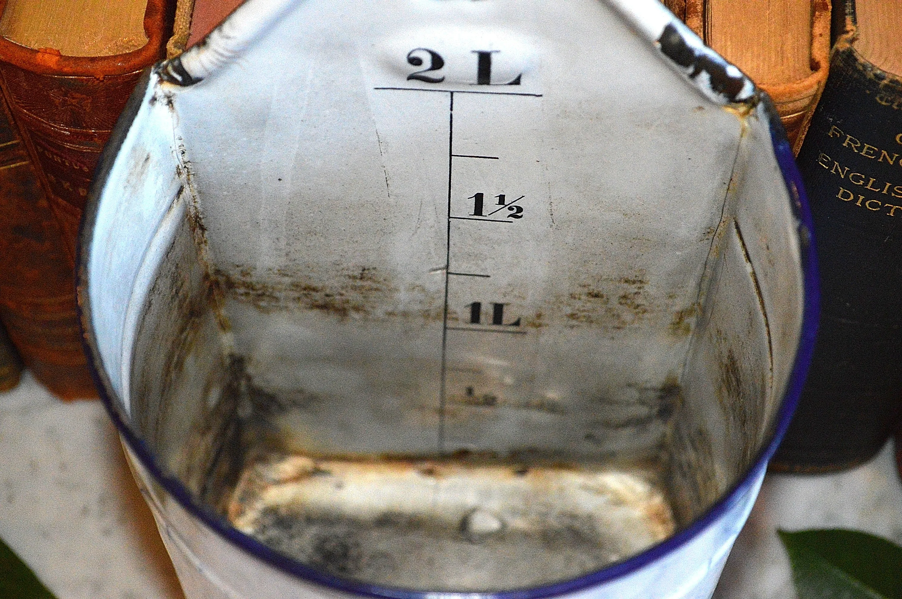 Vintage French Blue White Enamel Water Irrigator Enamelware Graniteware